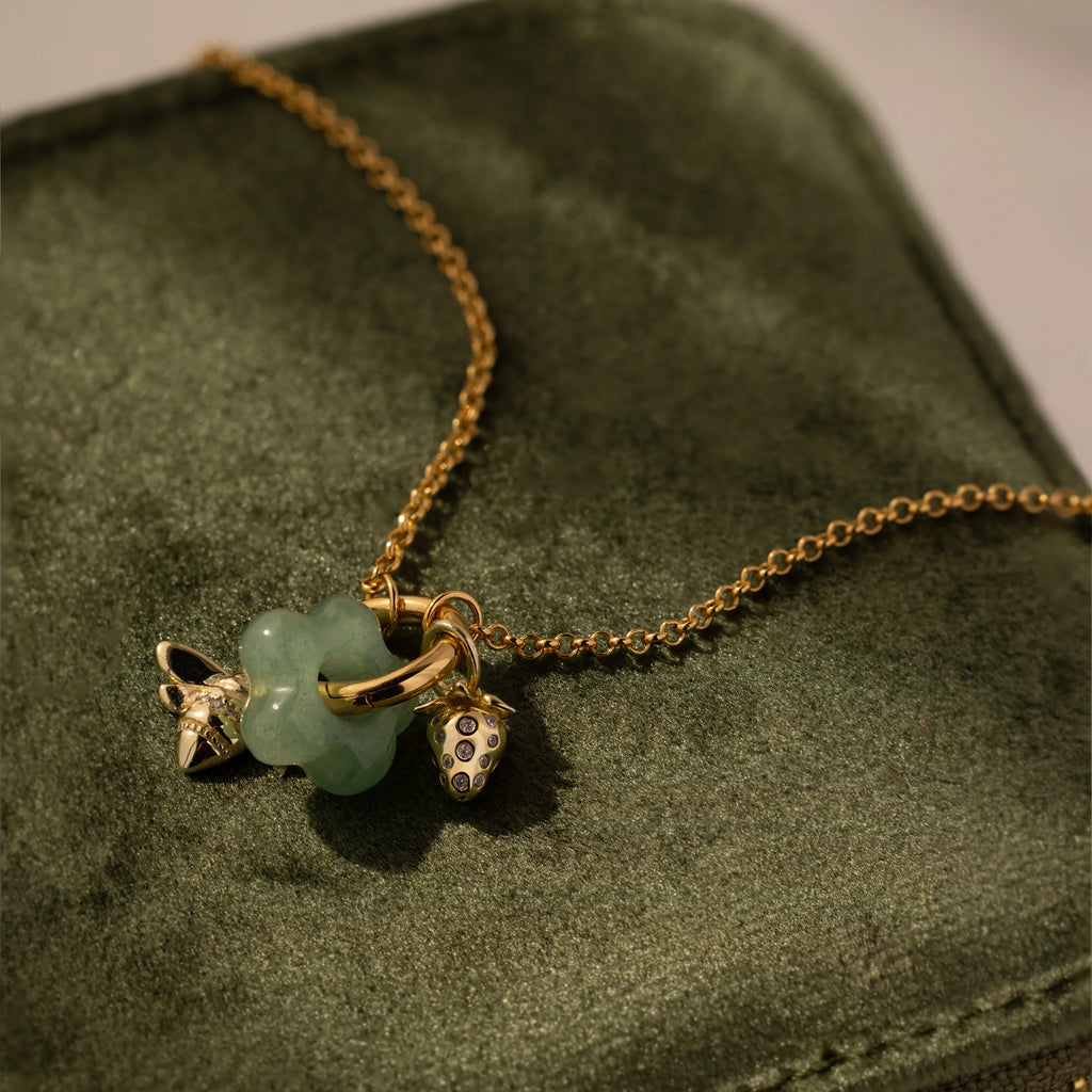 Jade Flower Spacer Charm Silver 18K Gold Plated