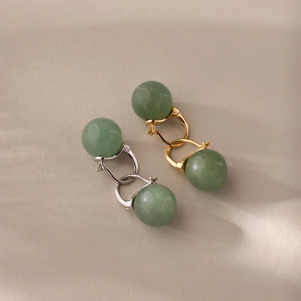 Jade Dome Drop Earrings Silver 18K Gold Plated