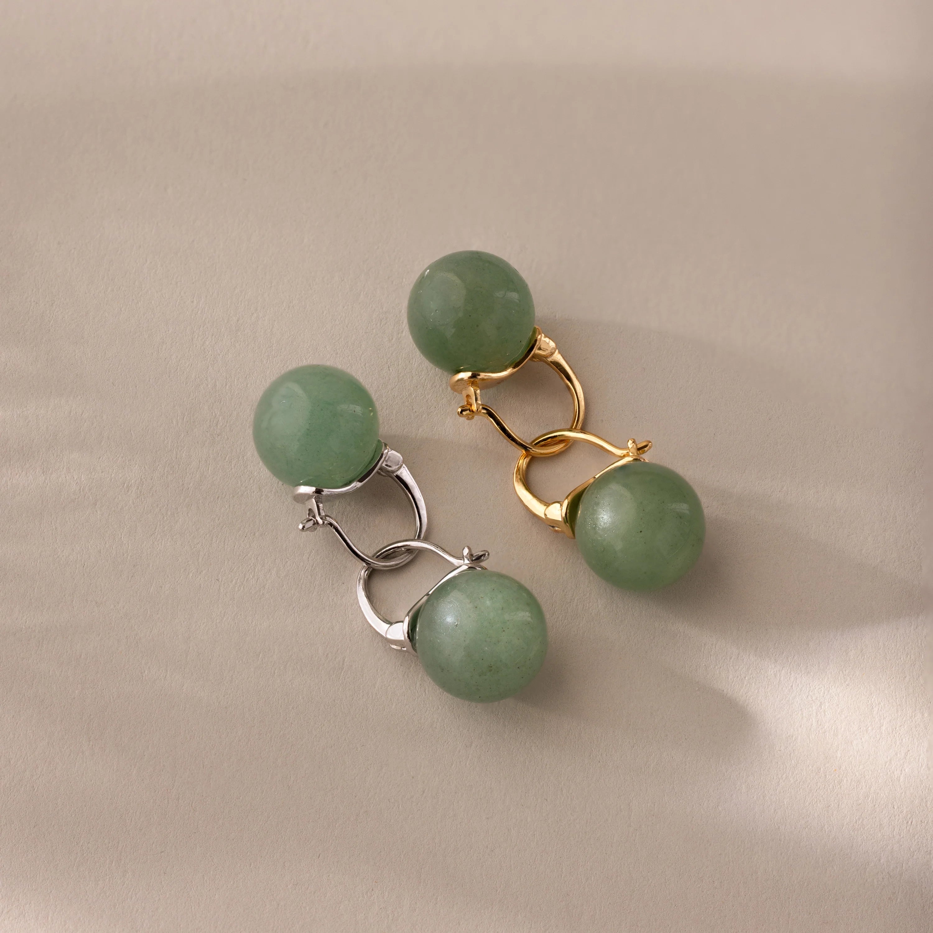 Jade Dome Drop Earrings Silver 18K Gold Plated