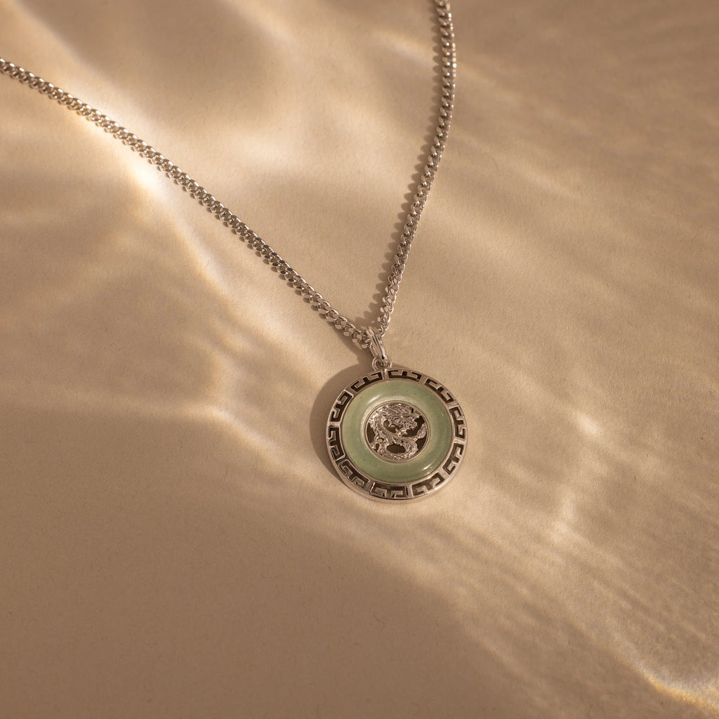 Jade Dragon Fortune Necklace Silver 18K Gold Plated