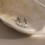 Opal Teardrop Flatback Studs in Silver