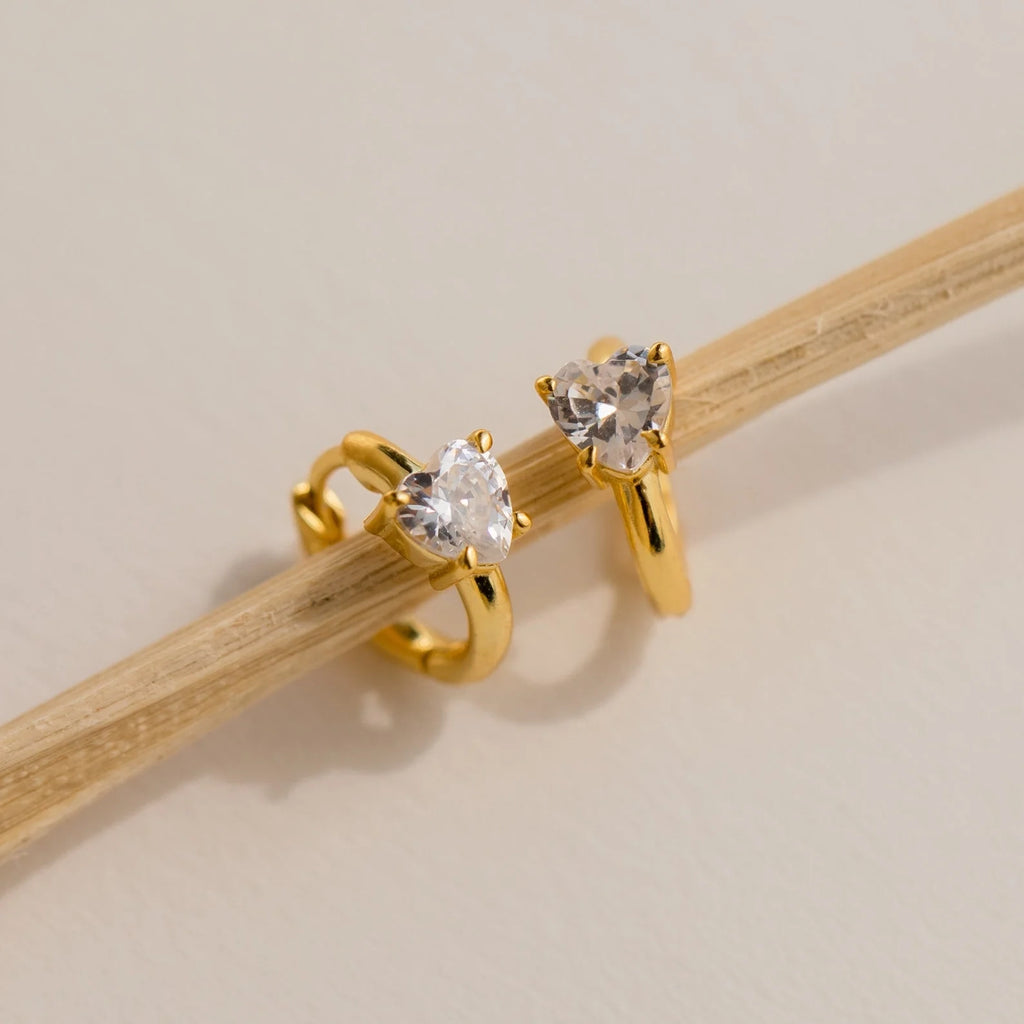 Diamond Heart Huggies Silver 18K Gold Plated