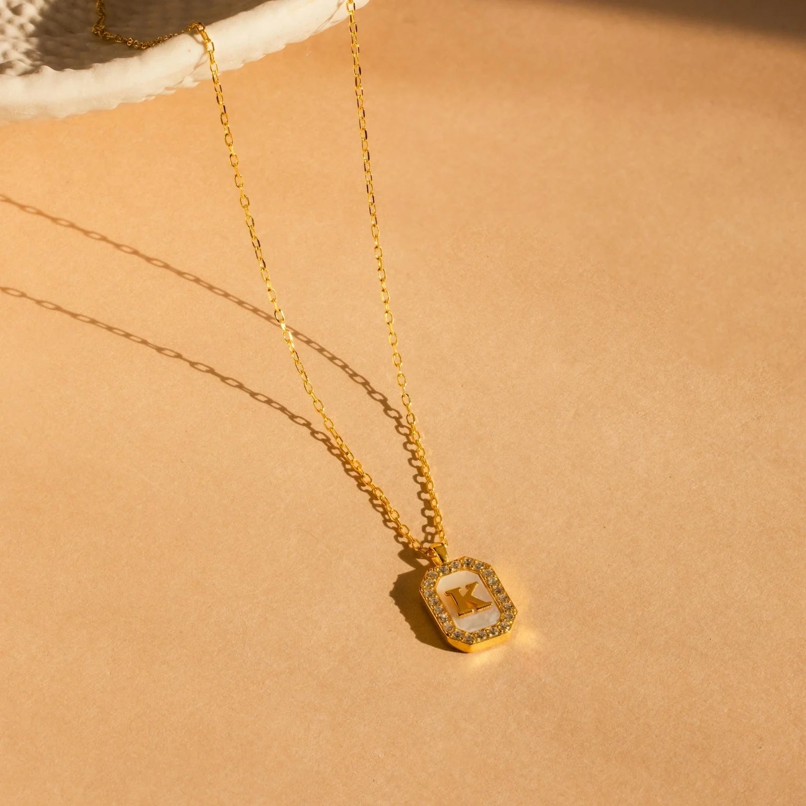 Pave Gemstone Initial Necklace  Silver 18K Gold Plated