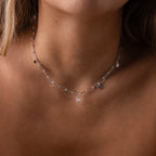 Mixed Birthstone Charm Necklace Silver 18K Gold Plated