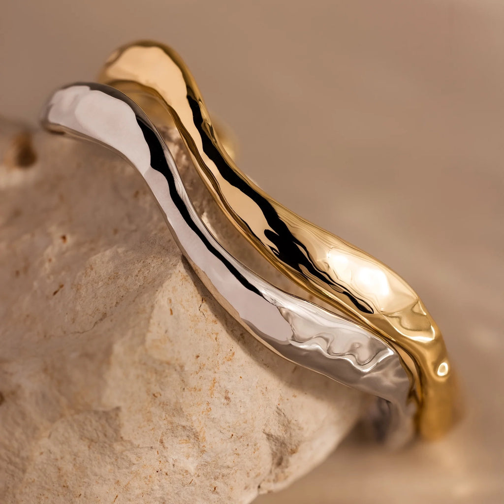 Organic Wavy Cuff Bracelet Silver 18K Gold Plated