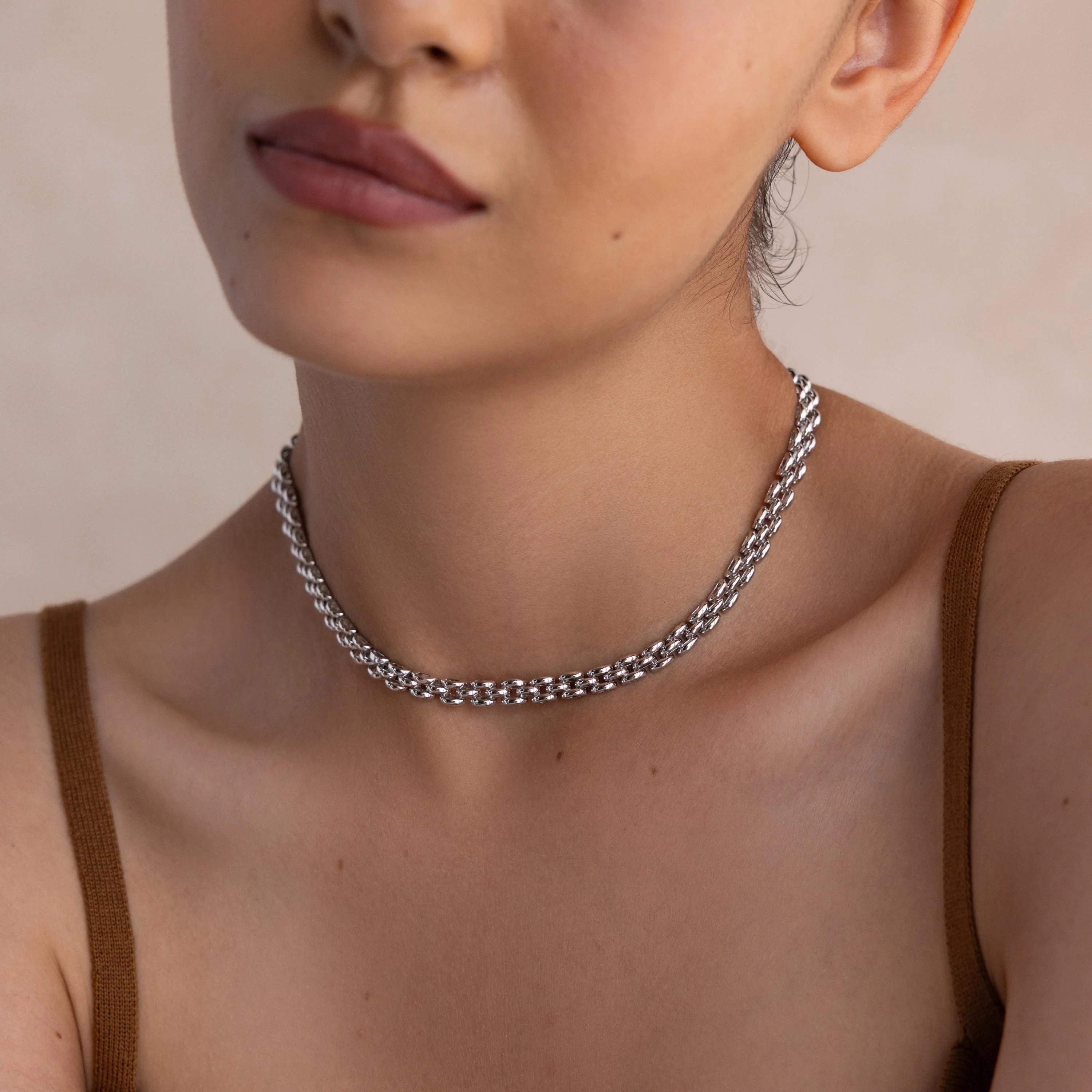 Strap Necklace Silver 18K Gold Plated