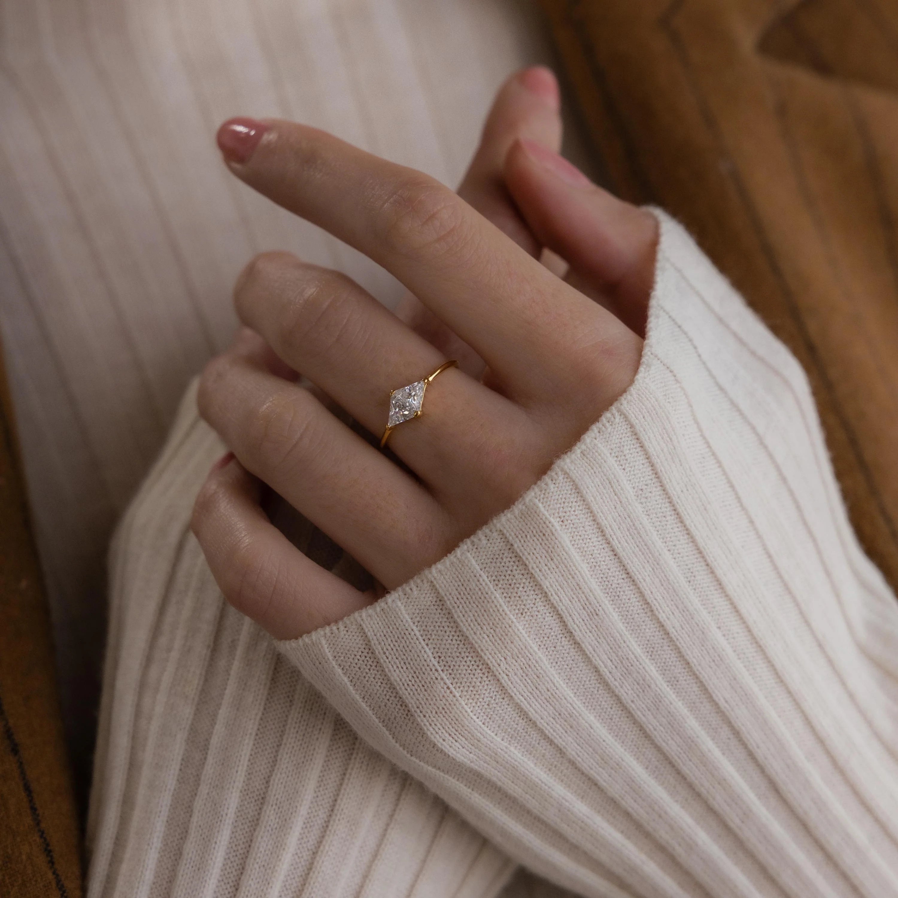 Toi et Moi Triangle Birthstone Ring Silver 18K Gold Plated