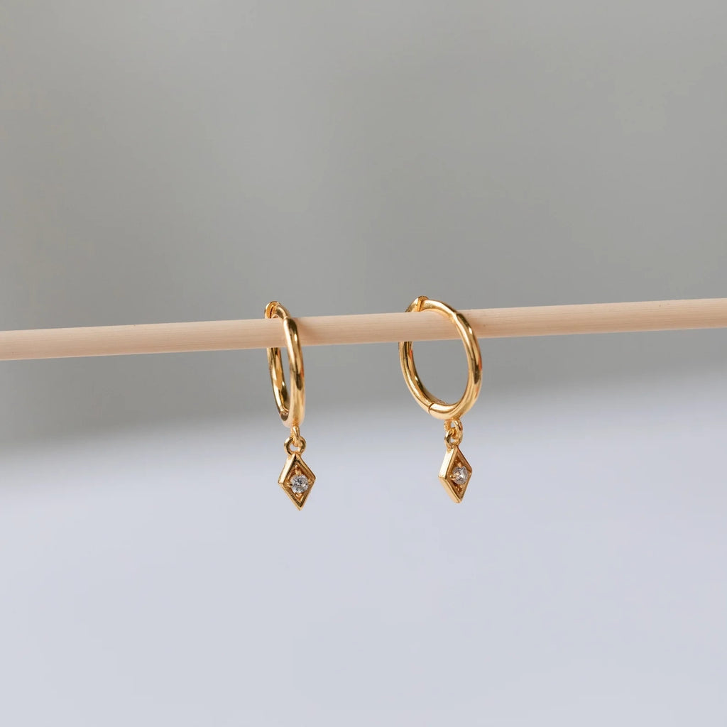 Rhombus Diamond Huggies Silver 18K Gold Plated