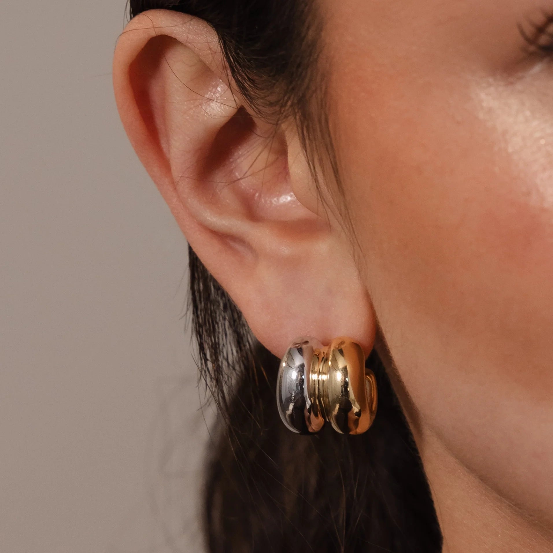 Mixed Metal Puff Studs  Silver 18K Gold Plated