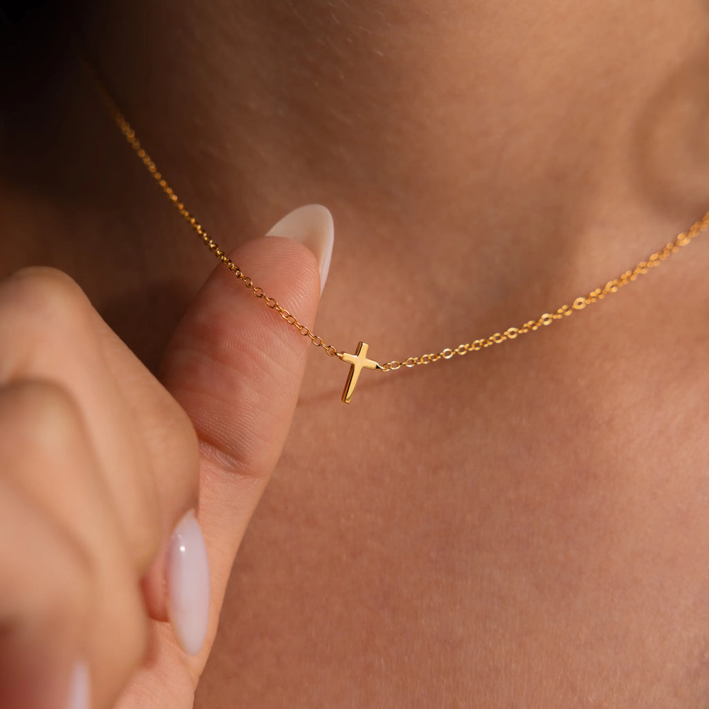 Dainty Cross Necklace Silver 18K Gold Plated