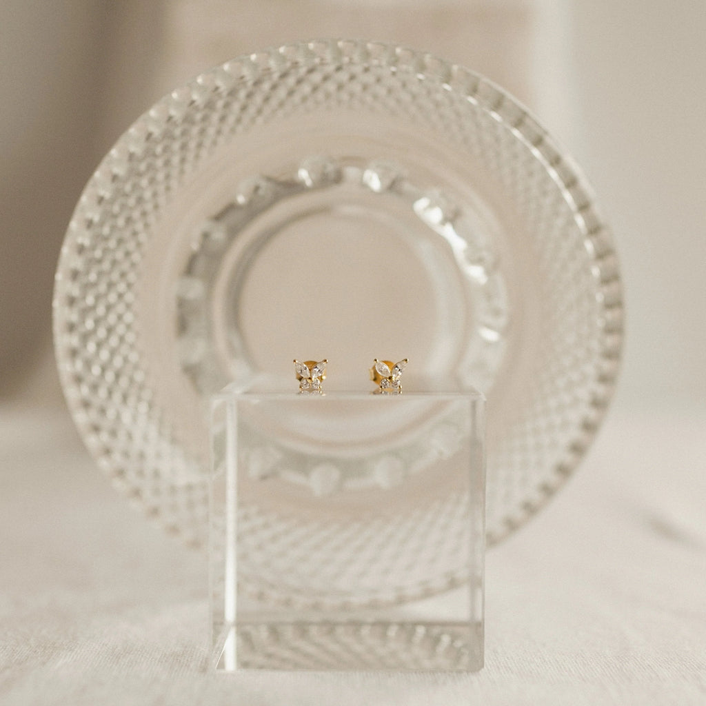 Butterfly Diamond Studs  Silver 18K Gold Plated