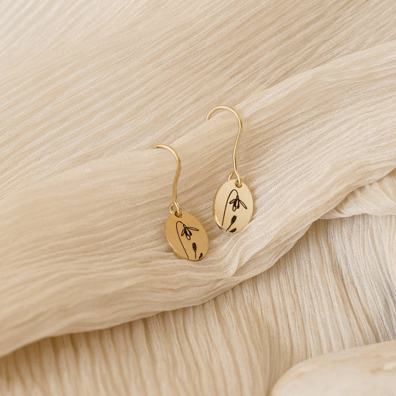 Dangling Birth Flower Earrings Silver 18K Gold Plated