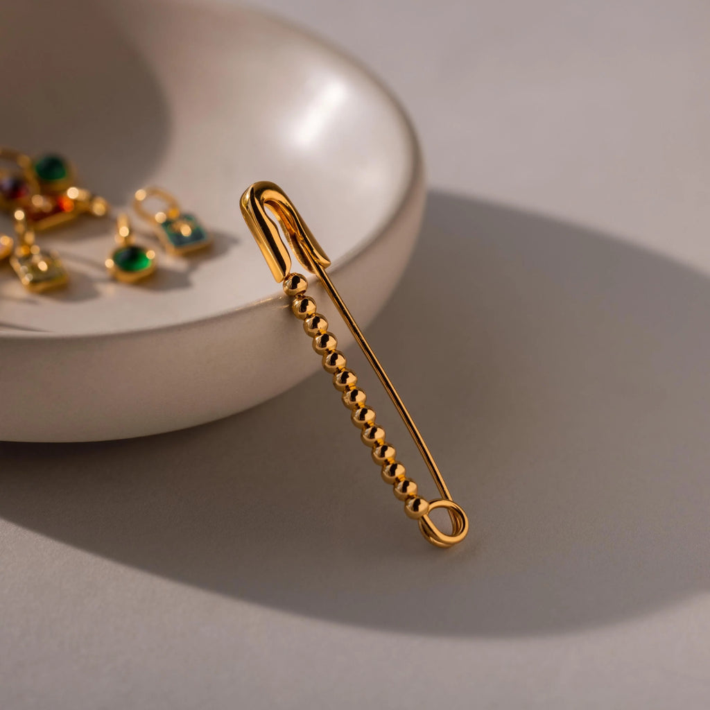 Beaded Charm Pin Silver 18K Gold Plated
