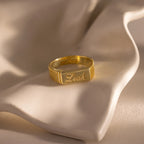 Ribbed Name Signet Ring Silver 18K Gold Plated