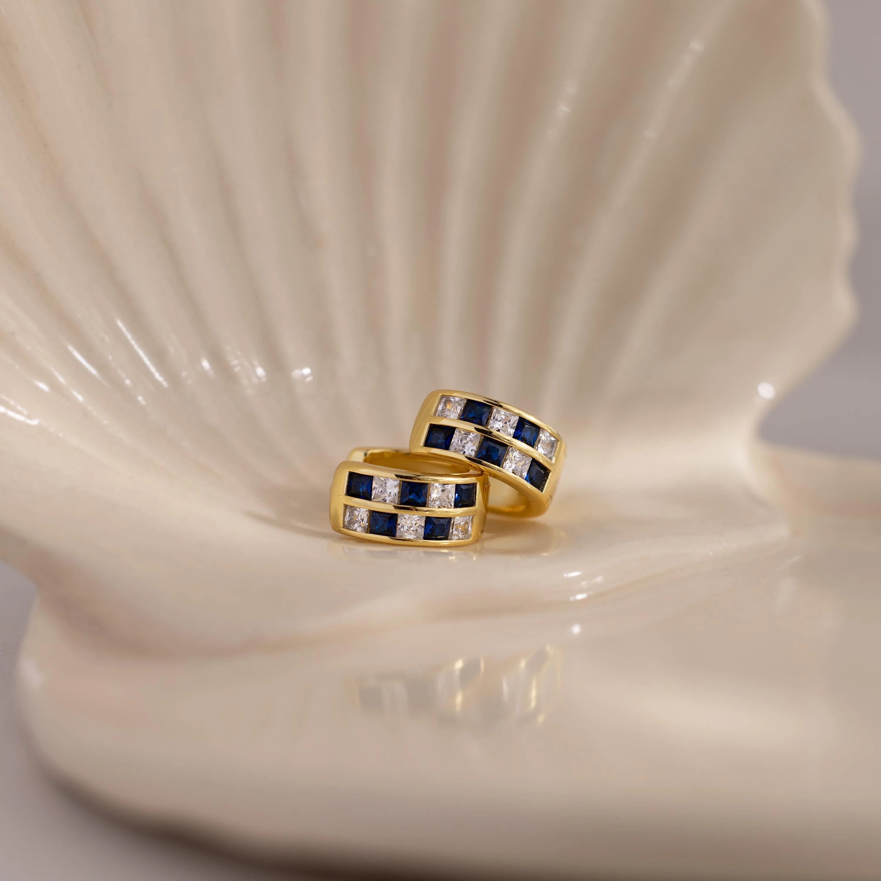 Royal Blue Checkered Huggies Silver 18K Gold Plated