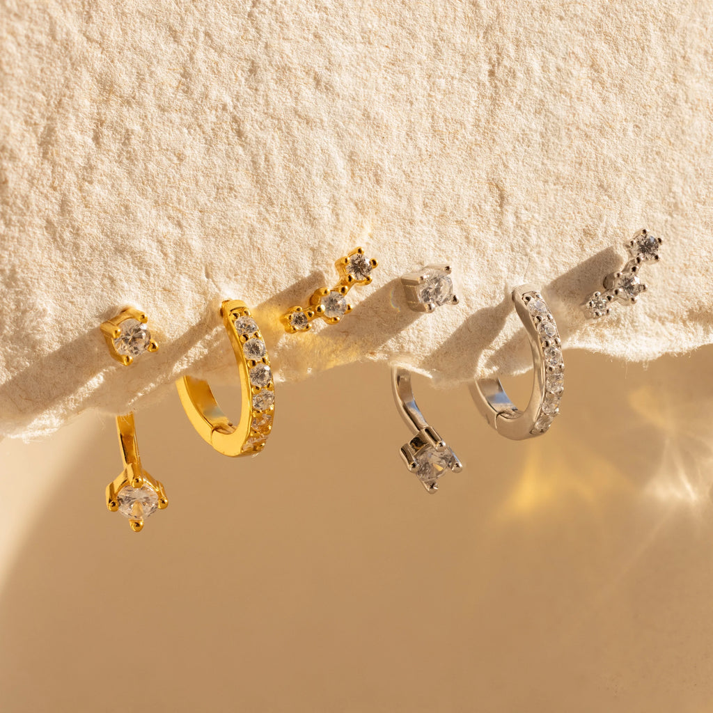 Diamond Earrings Set Silver 18K Gold Plated