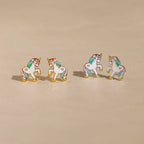 Unicorn Enamel Covered Studs Silver 18K Gold Plated