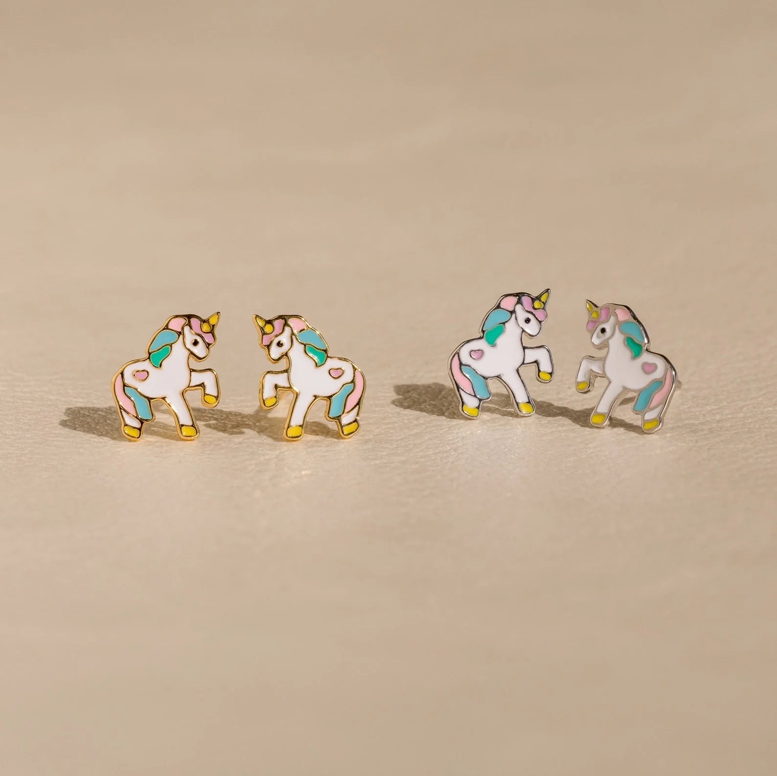 Unicorn Enamel Covered Studs Silver 18K Gold Plated