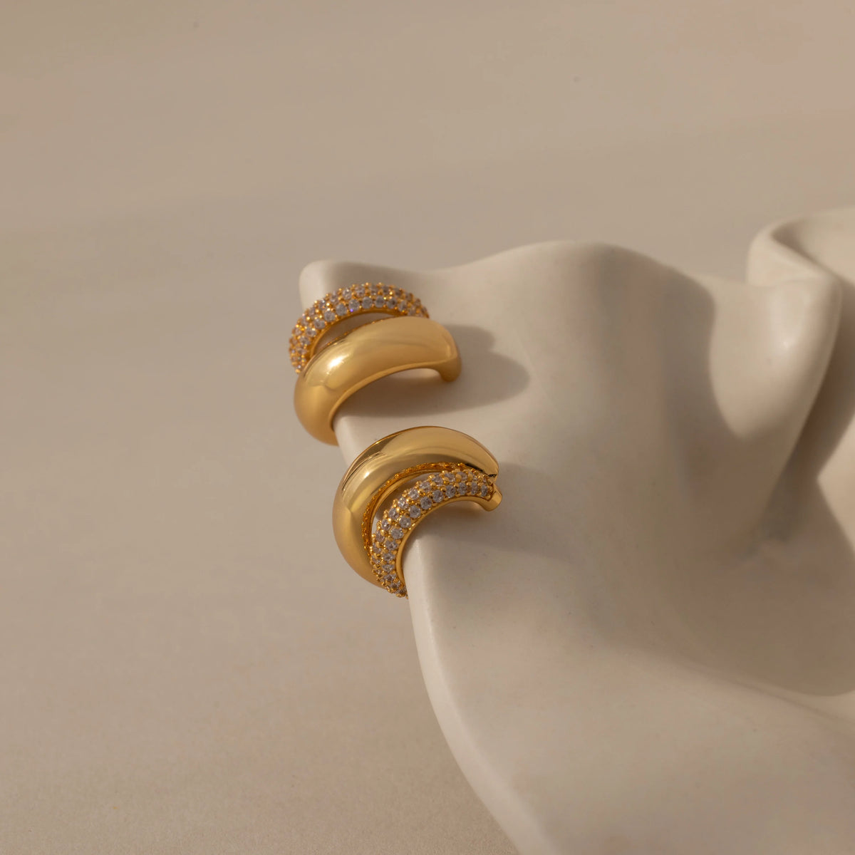 Duo Pave Dome Studs Silver 18K Gold Plated