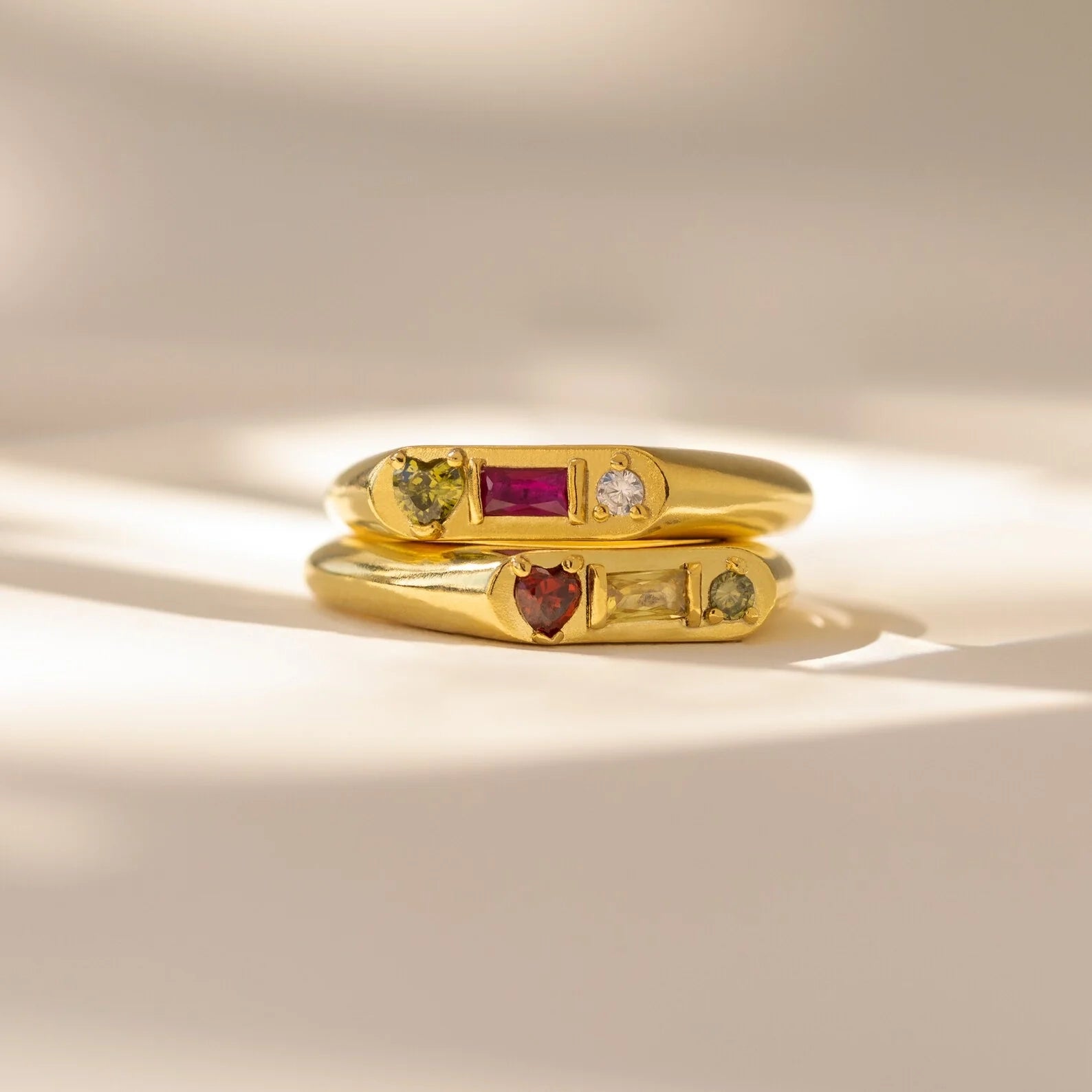 Bold Birthstone Signet Ring Silver 18K Gold Plated