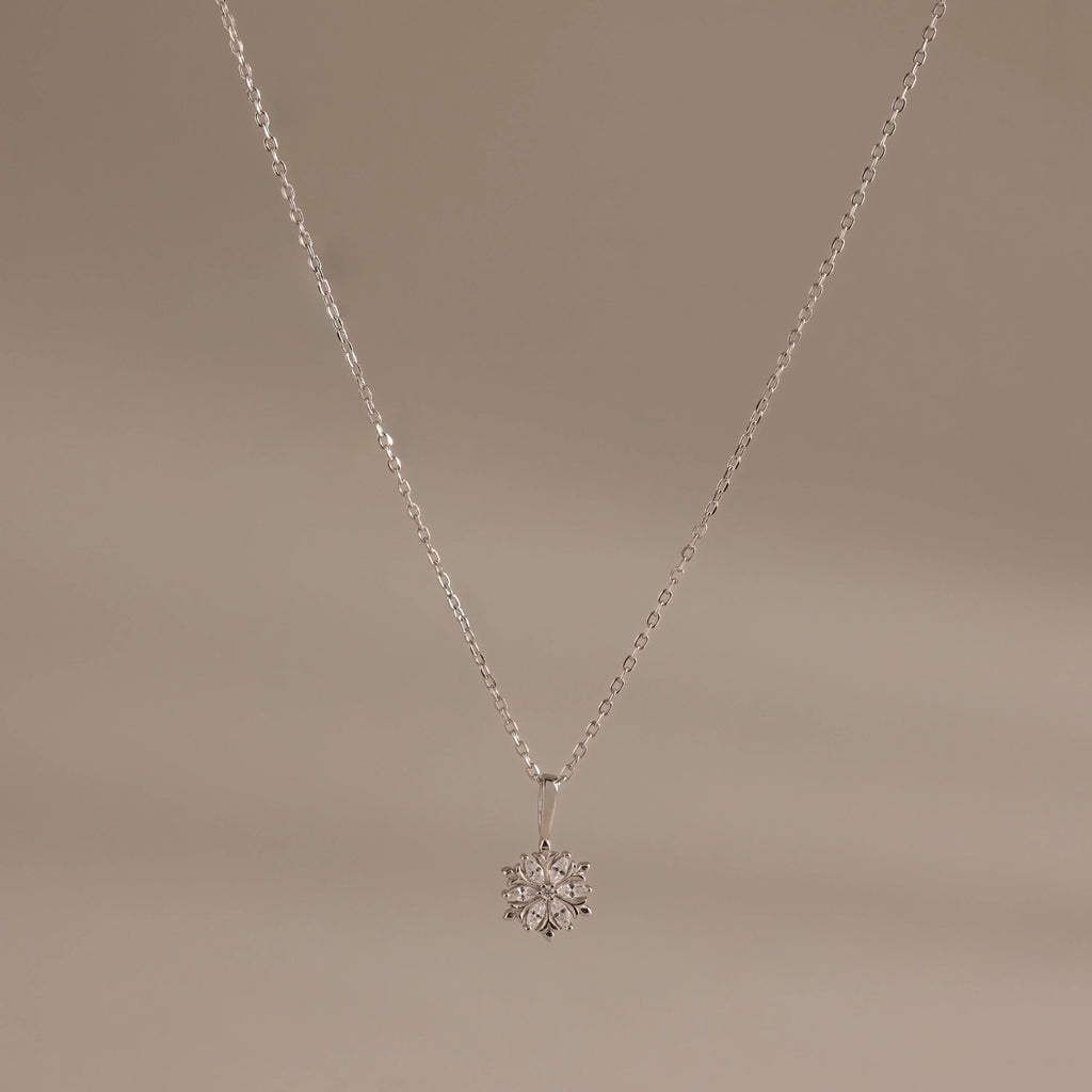 Diamond Poinsettia Necklace Silver 18K Gold Plated