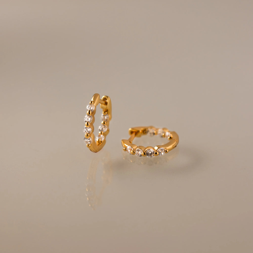 Mini Diamond Beaded Huggies Silver 18K Gold Plated