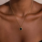 Square Onyx Necklace Silver 18K Gold Plated