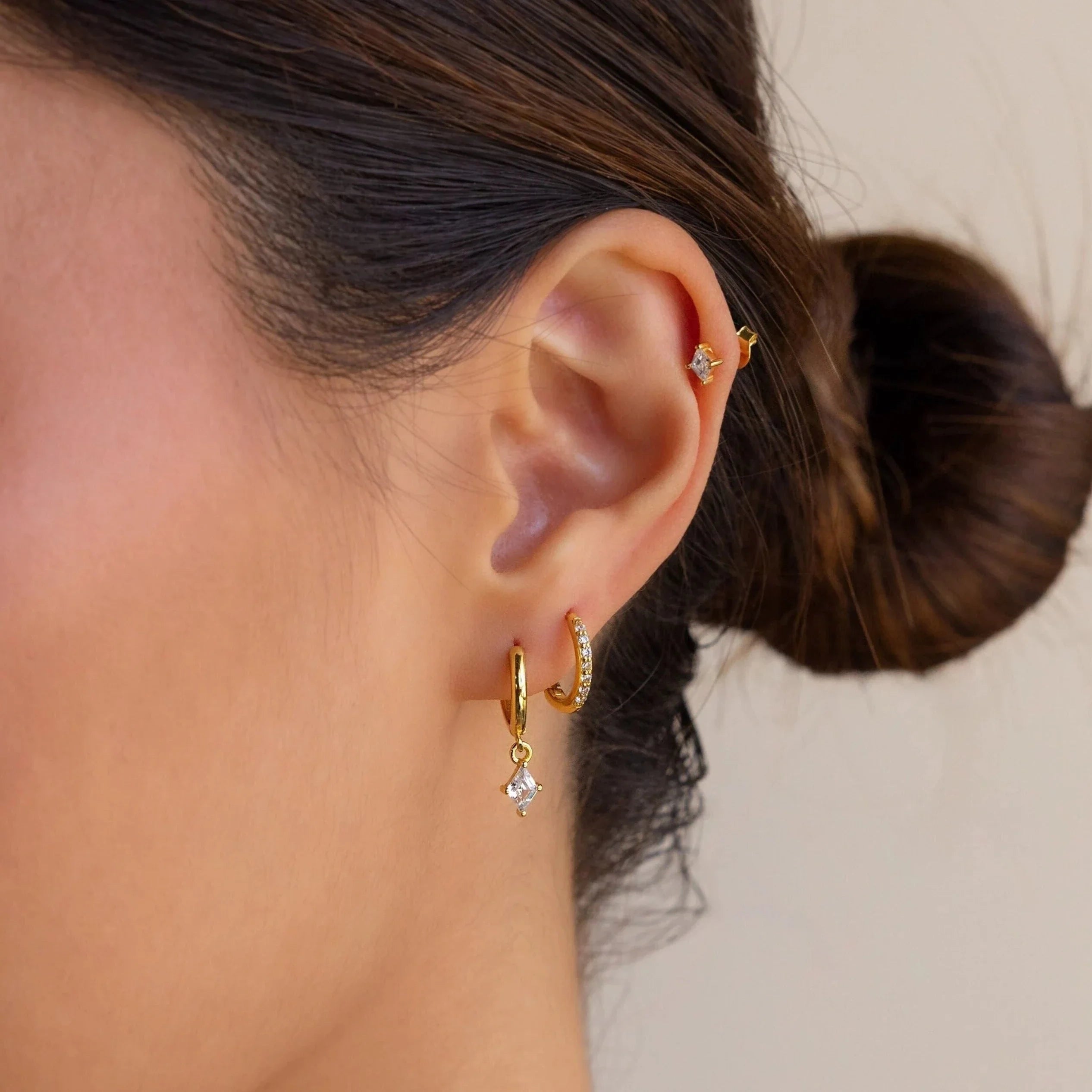 Diamond Pave Earrings Set Silver 18K Gold Plated