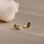 Marquise Peridot & Pearl Studs Silver 18K Gold Plated