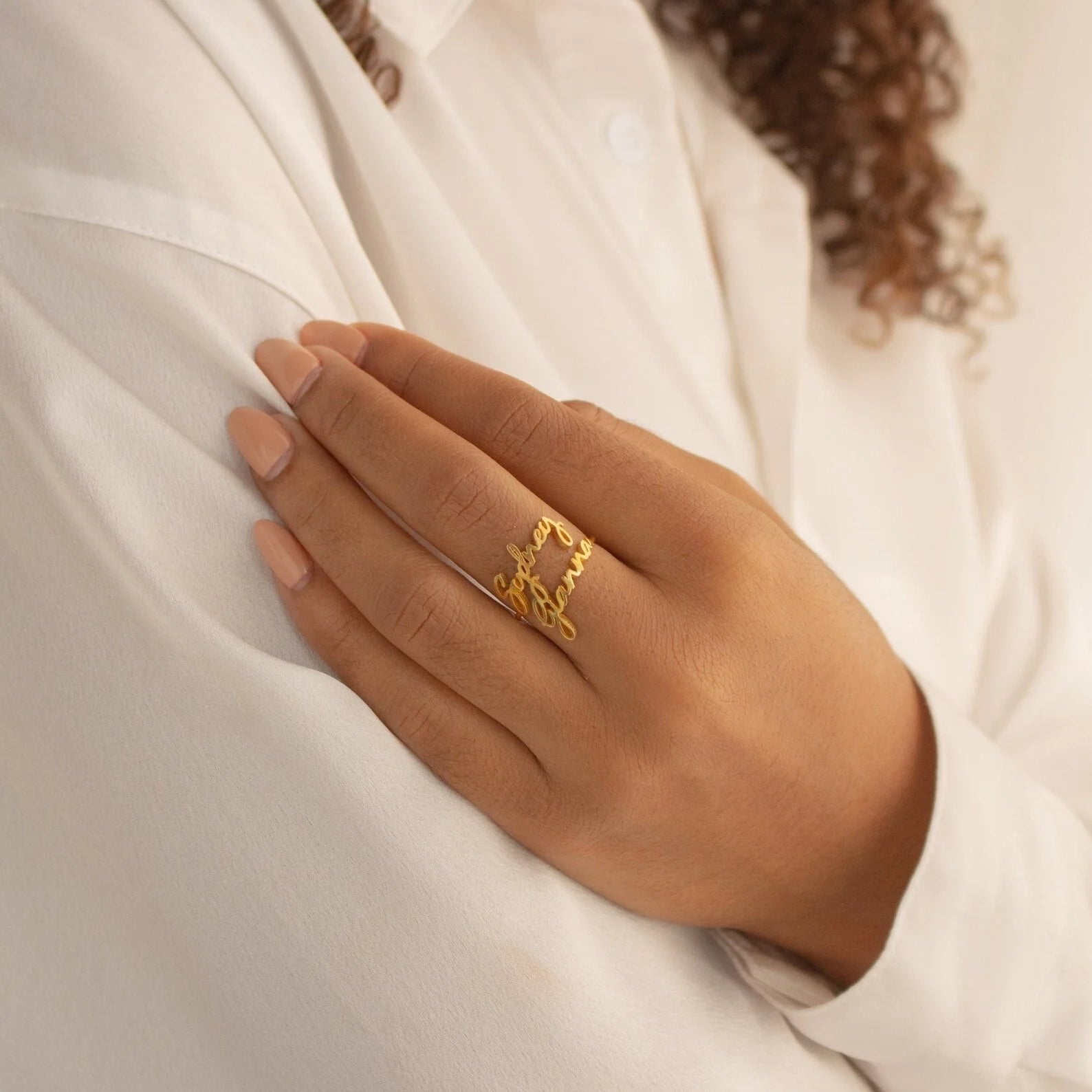 Grace Duo Name Ring Silver 18K Gold Plated