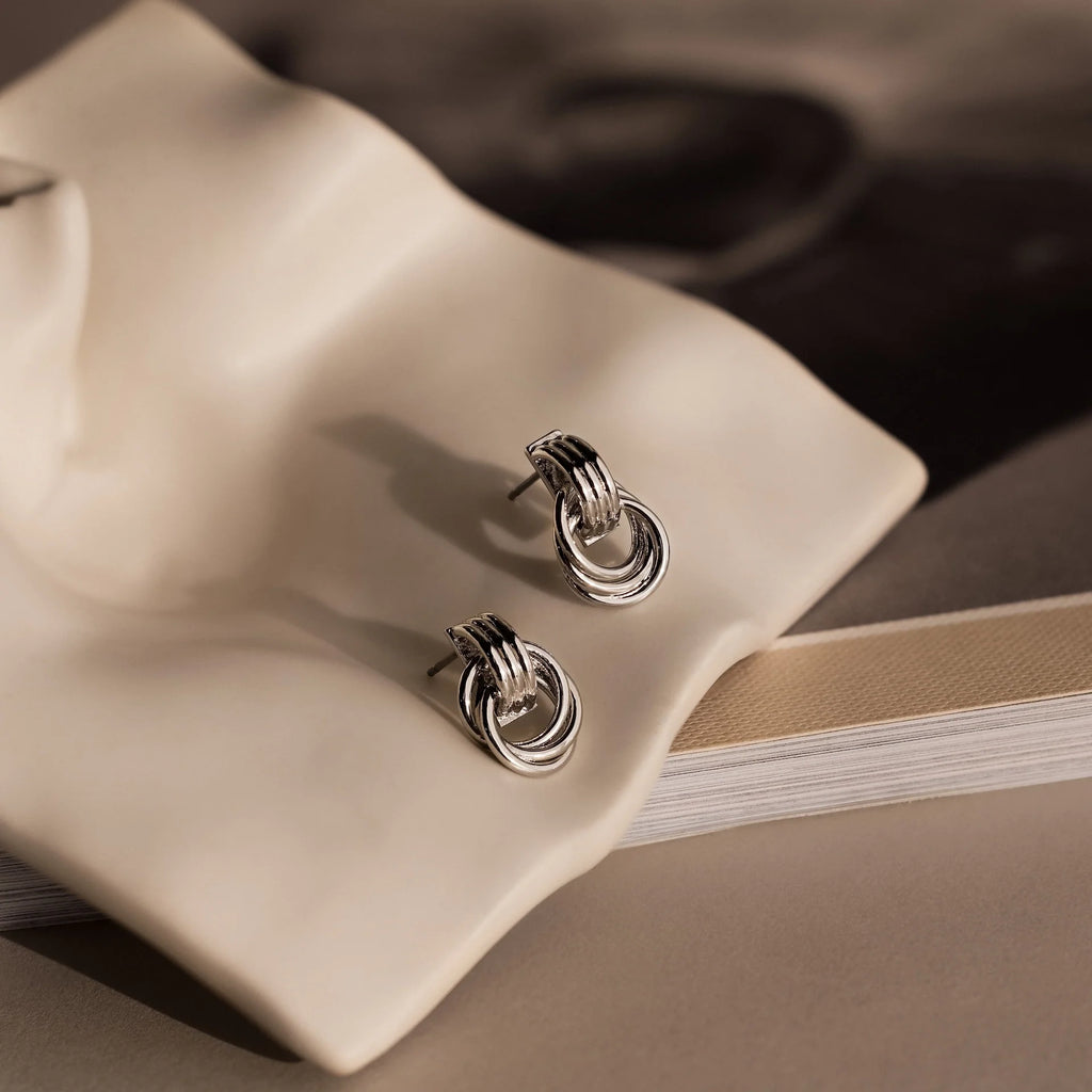 Micro Triple Knot Earrings Silver 18K Gold Plated