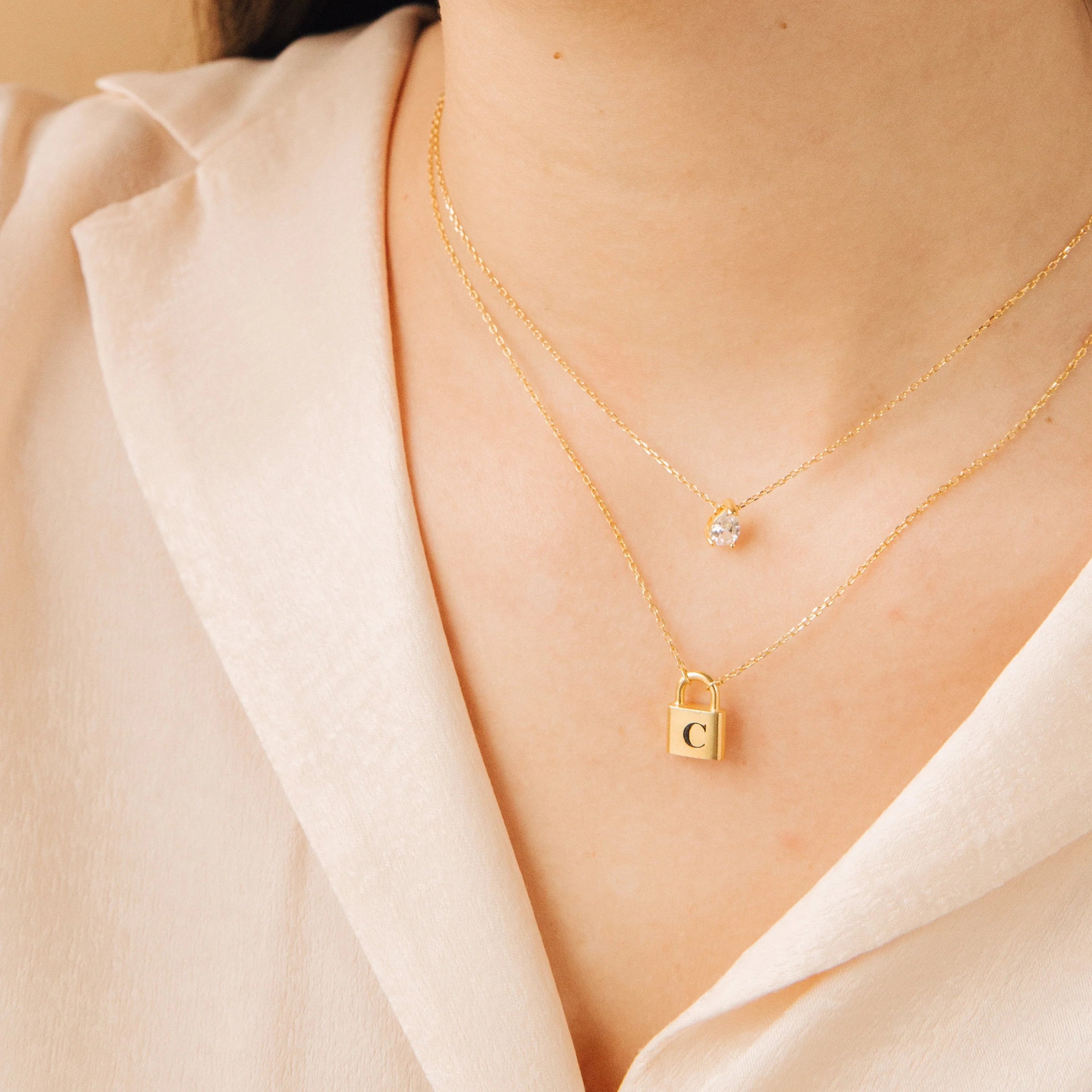 Pear Diamond Necklace Silver 18K Gold Plated