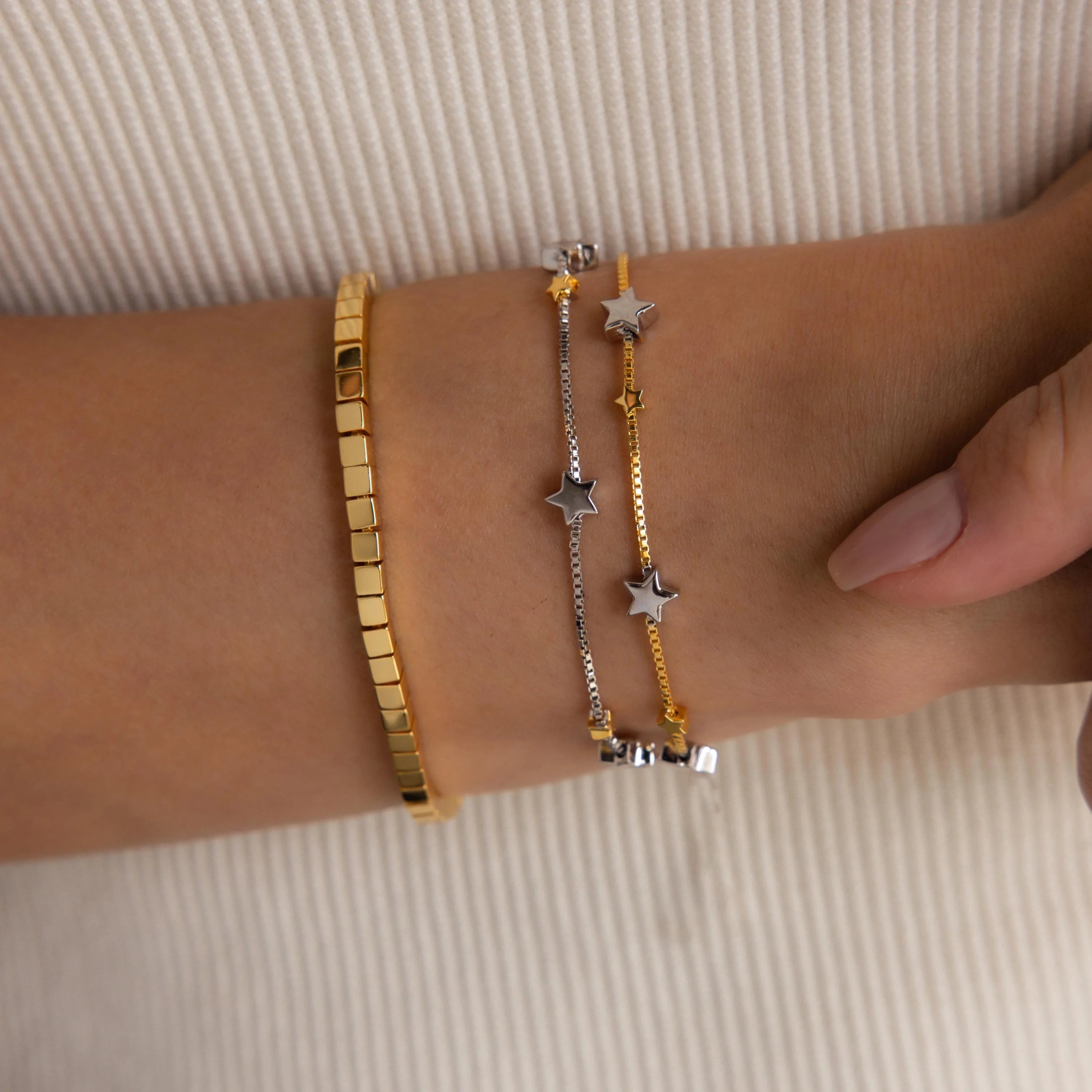 Mixed Metal Star Bracelet Silver 18K Gold Plated