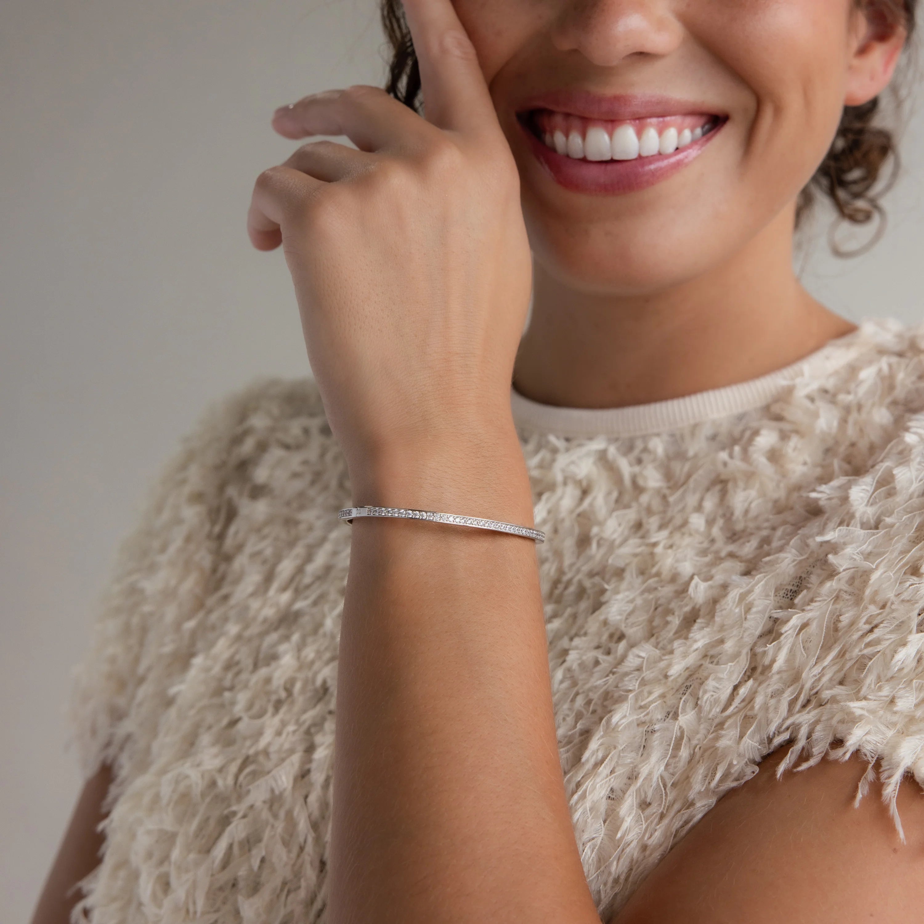 Diamond Tennis Bangle Silver 18K Gold Plated