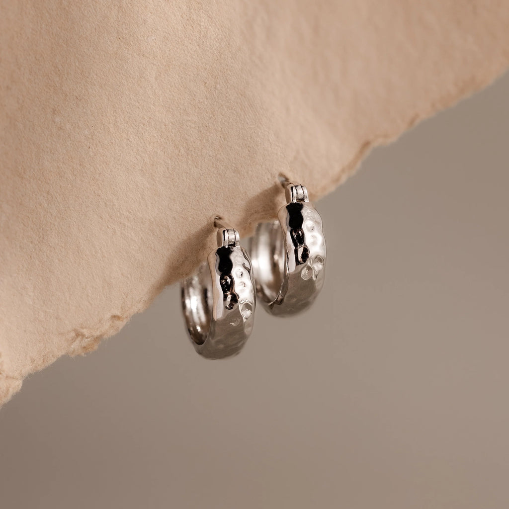 Bold Hammered Huggies Silver 18K Gold Plated