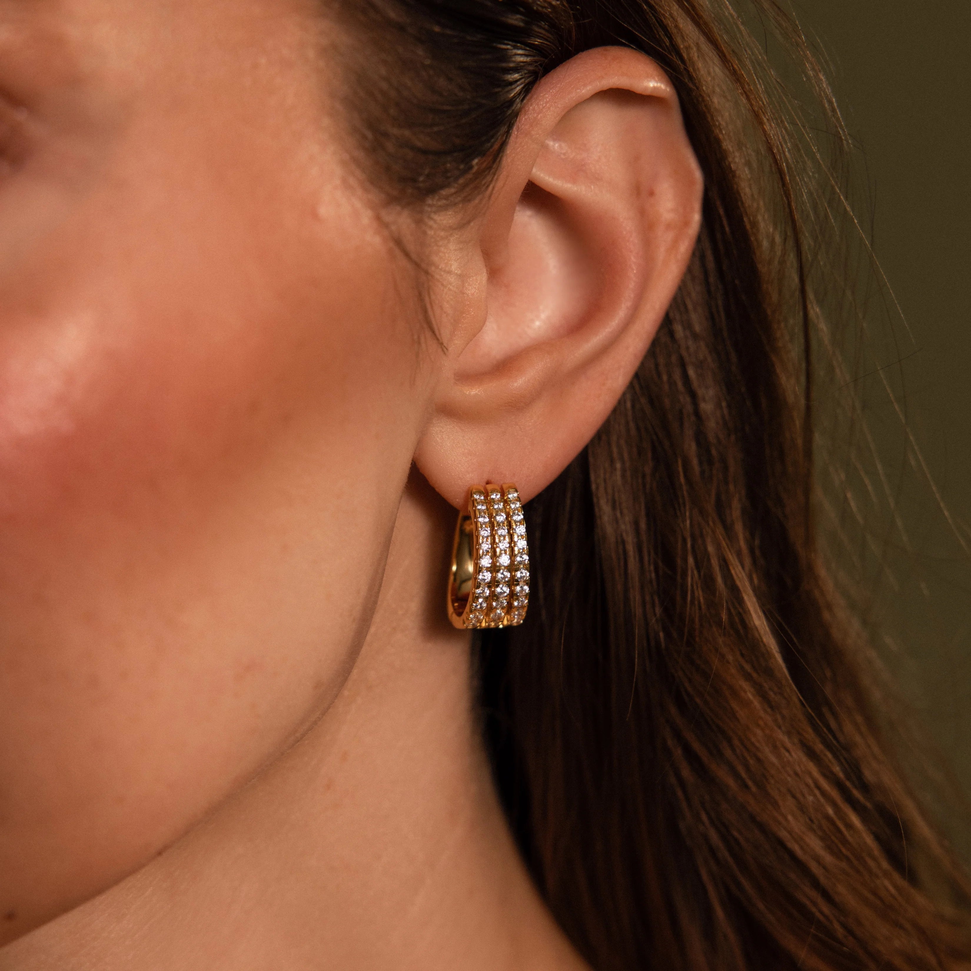 Diamond Pave Trio Hoops Silver 18K Gold Plated