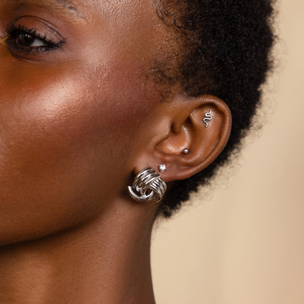 Bold Triple Knot Studs Silver 18K Gold Plated