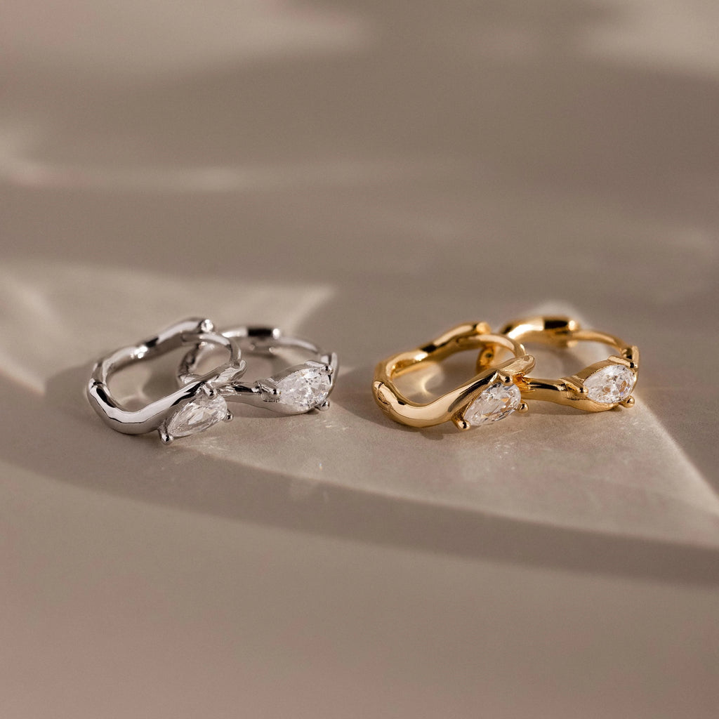 Organic Diamond Teardrop Hoops Silver 18K Gold Plated