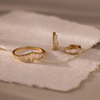 Art Deco Diamond Earrings & Ring Set Silver 18K Gold Plated