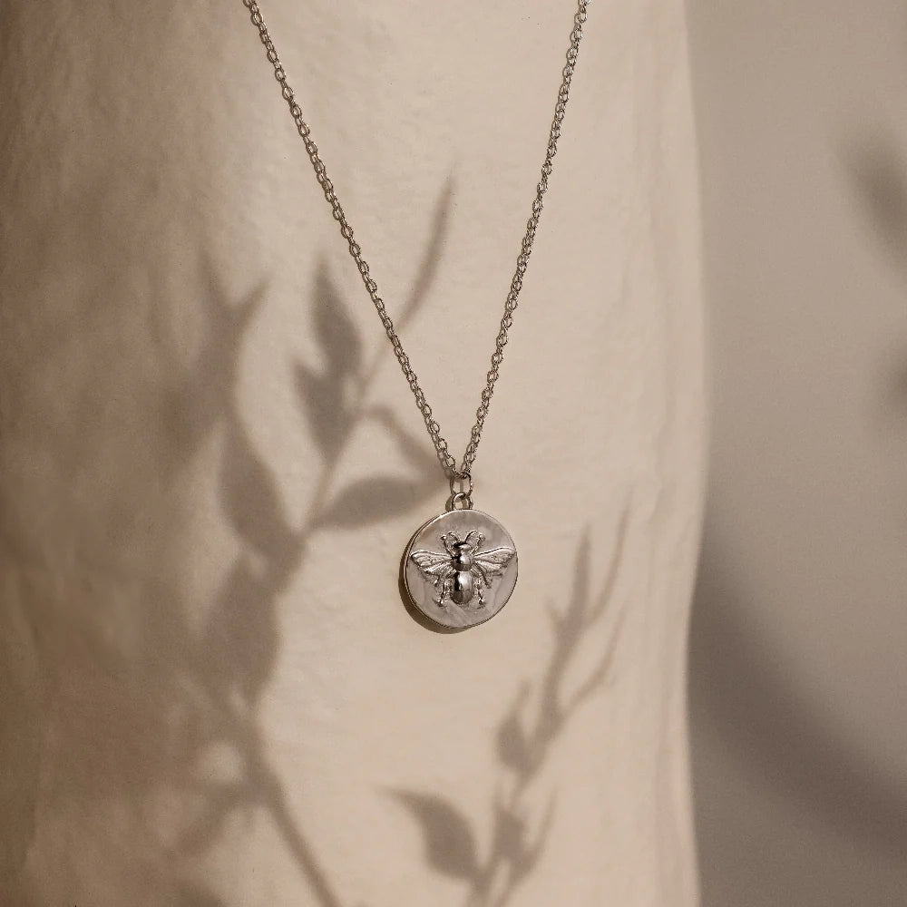 Bee Coin Necklace Silver 18K Gold Plated