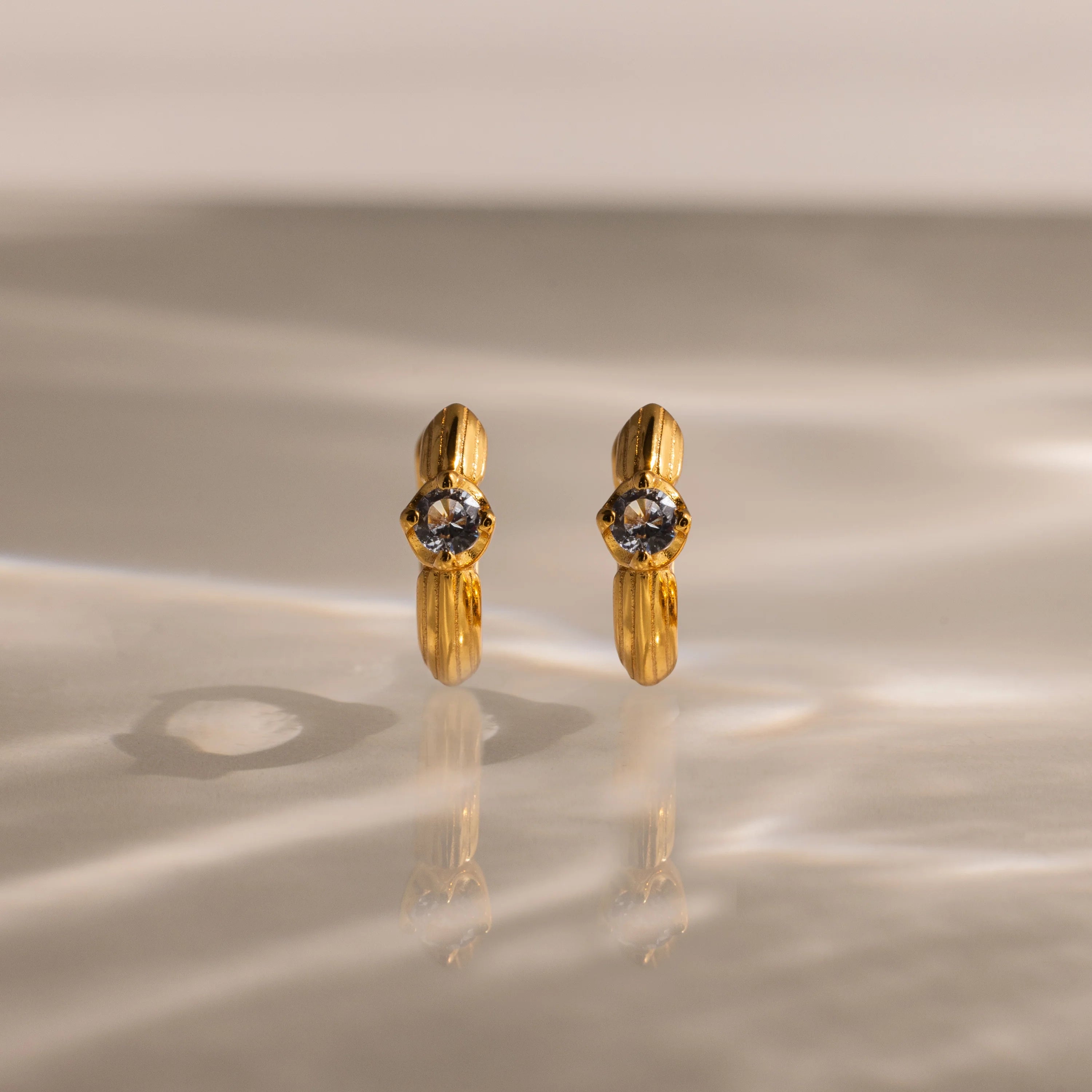 Ribbed Aquamarine Huggies Silver 18K Gold Plated