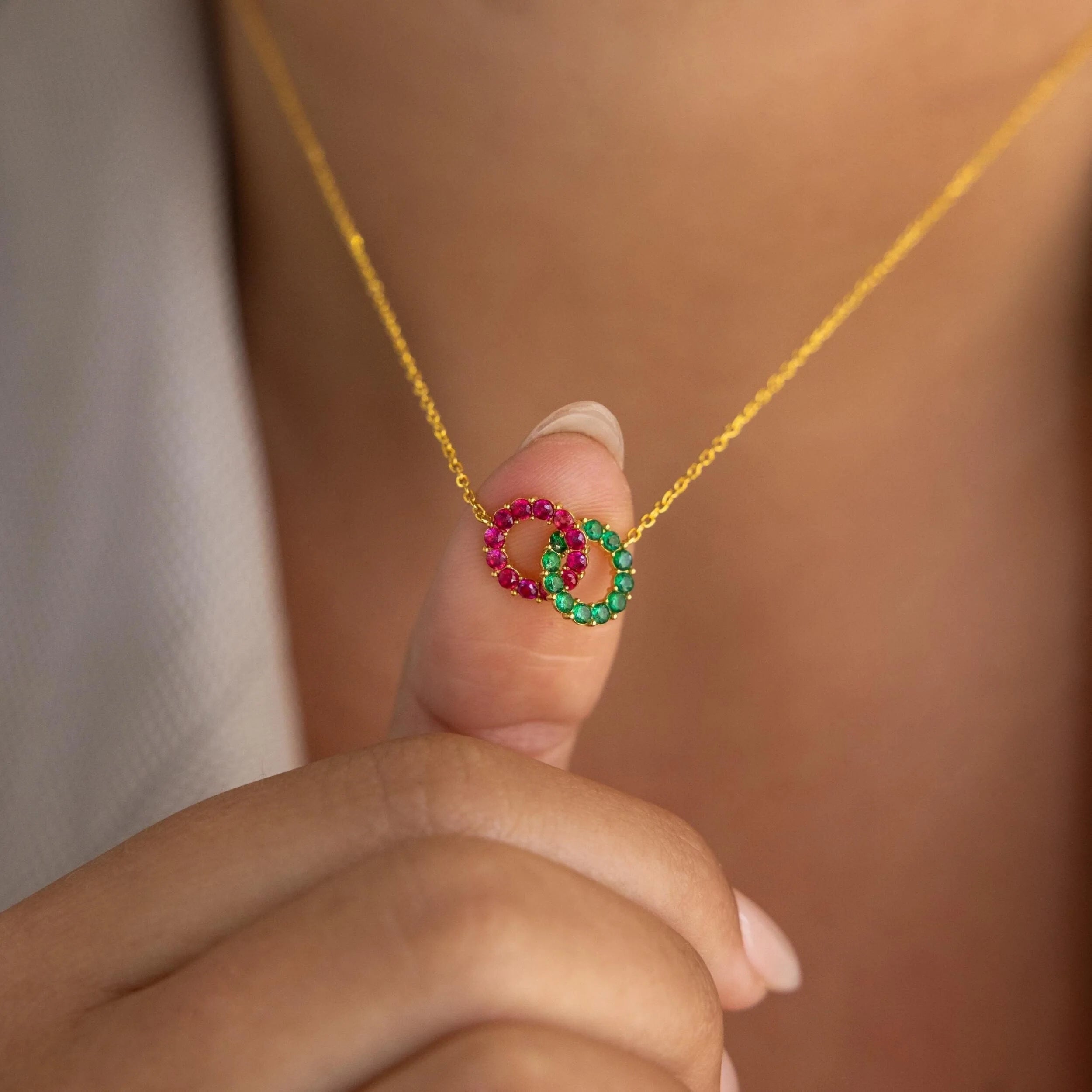 Interlocking Duo Birthstone Necklace Silver 18K Gold Plated