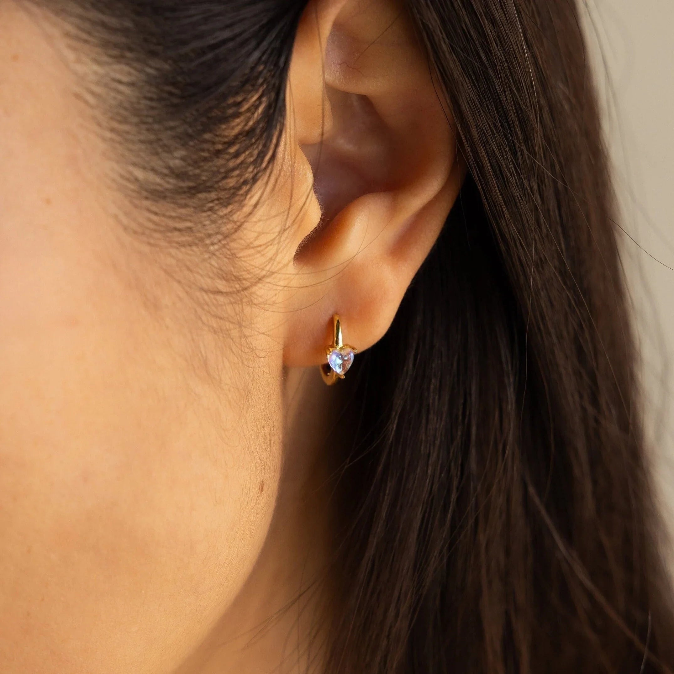 Moonstone Heart Huggies Silver 18K Gold Plated
