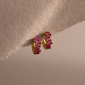 Staggered Baguette Ruby Huggies Silver 18K Gold Plated