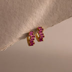 Staggered Baguette Ruby Huggies Silver 18K Gold Plated