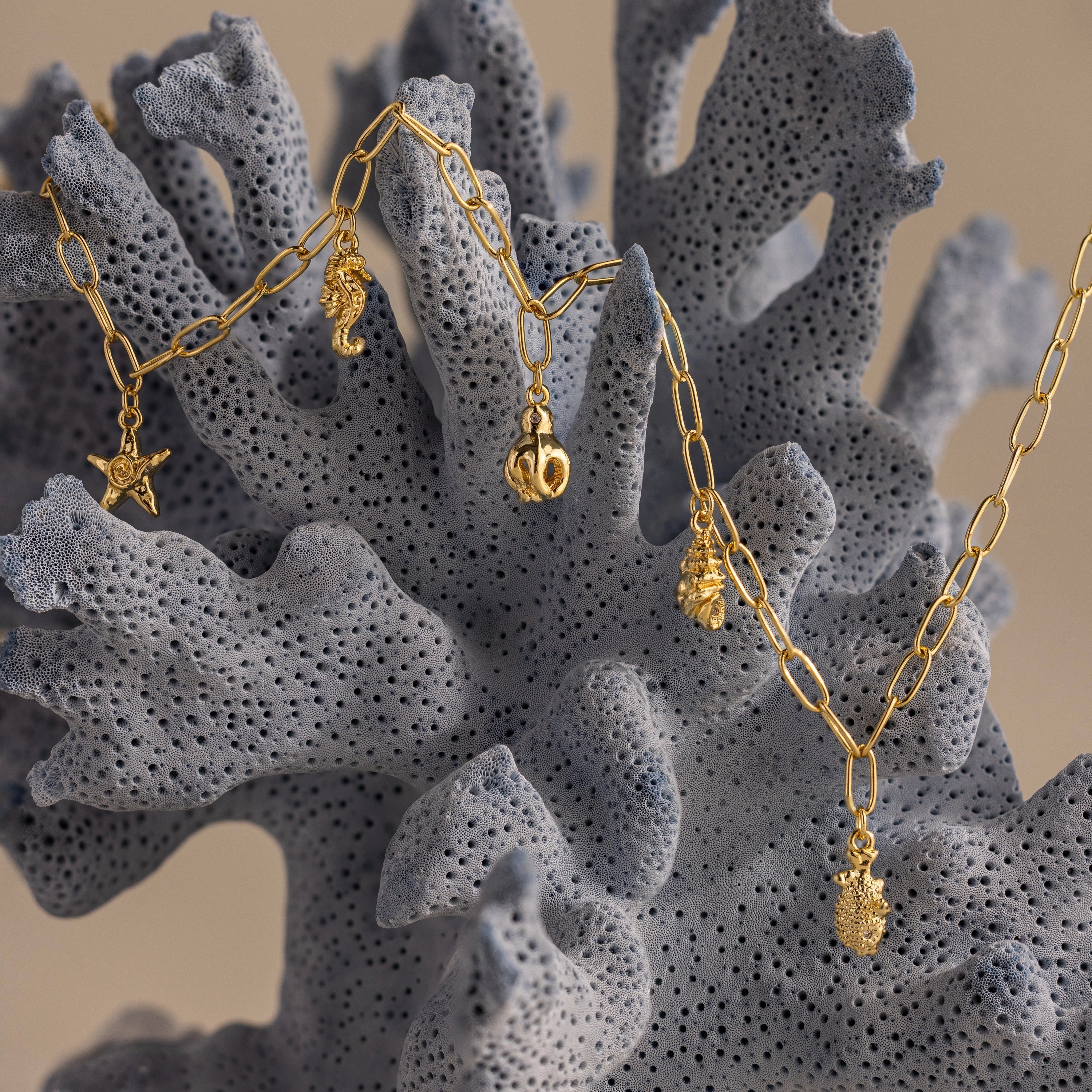 Ocean Charm Necklace Silver 18K Gold Plated