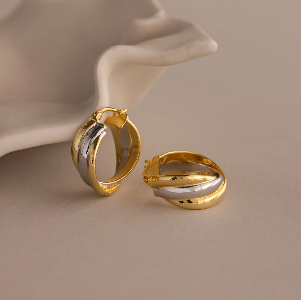 Intertwined Mixed Metal Hoops Silver 18K Gold Plated