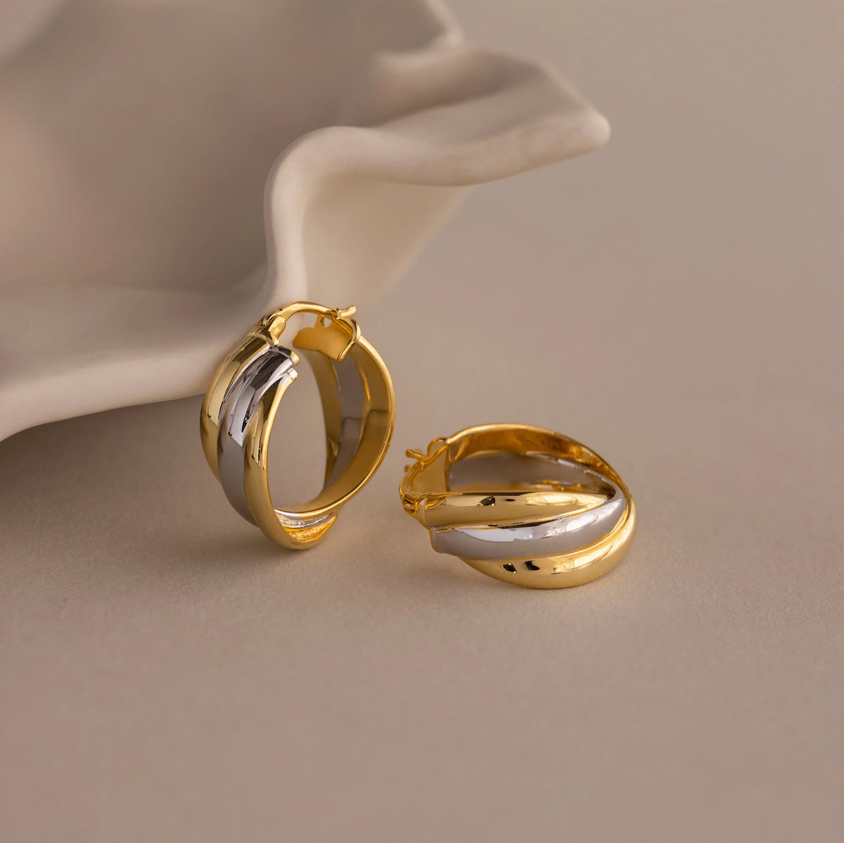 Intertwined Mixed Metal Hoops Silver 18K Gold Plated