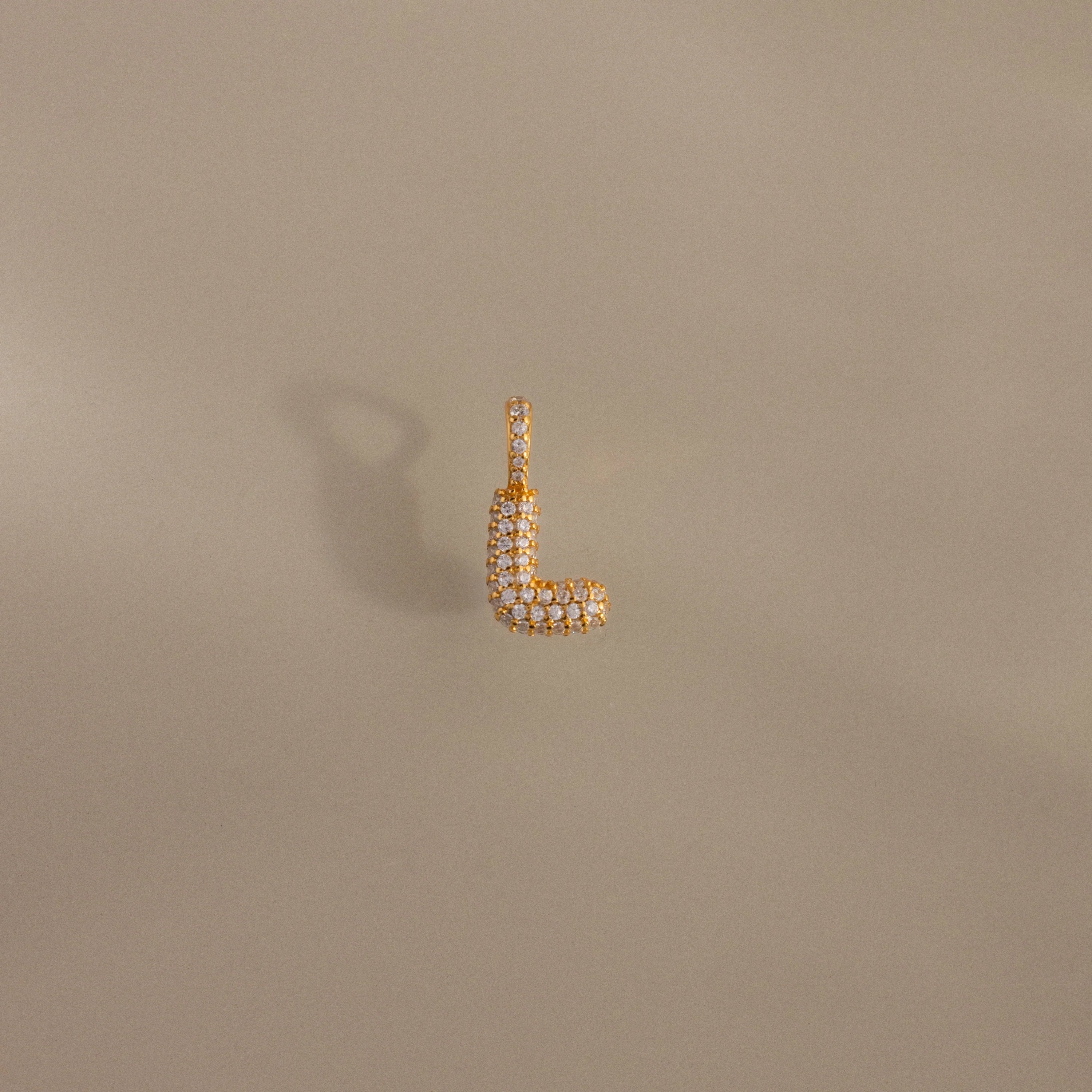 Diamond Pave Bubble Letter Charm Silver 18K Gold Plated