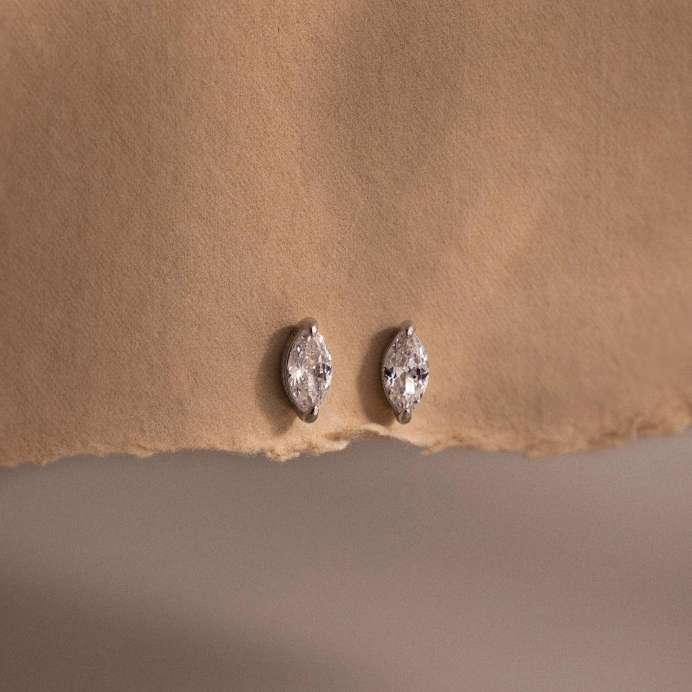 Marquise Cut Diamond Studs Silver 18K Gold Plated